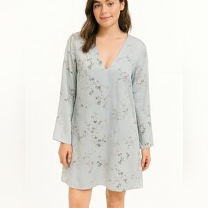 Mango Light Sage Green Long Sleeve Shift Dress